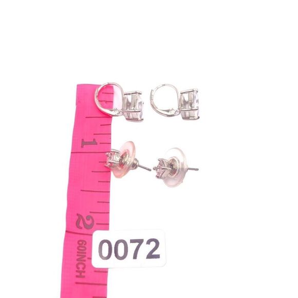Silver lever back stud cubic zirconia earrings - Picture 4 of 4